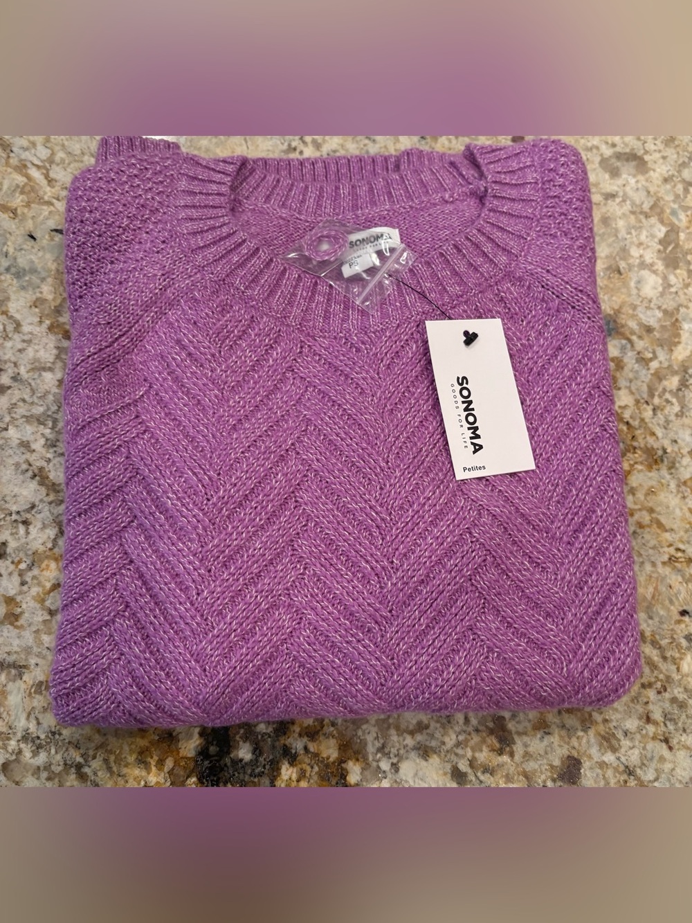 NWT Sonoma Petites Marled Lilac Pullover Herringbone Crew Neck Sweater